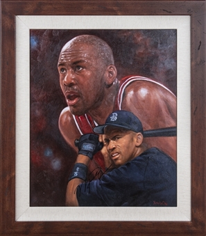 Michael Jordan Signed Hand Painted Artwork By Artist Doo S. Oh In 27x31 Framed Display (JSA)